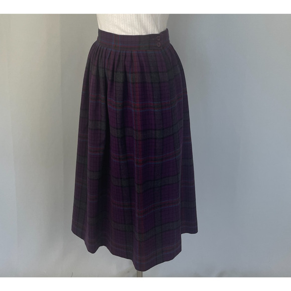 Vintage Pendleton Skirt Size 12 Purple Plaid Tartan Midi Pleated Wool Academia - Picture 8 of 12